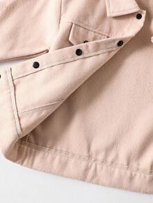 Genkimix Kids 1 件年轻男孩休闲纽扣前落肩长袖羊毛夹克，秋冬新品，适合日常穿着、户外、校园等 - 杏色 - 查看 8