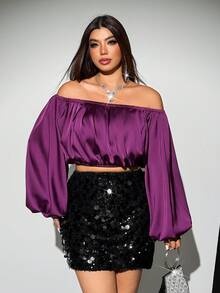Viva Relle Áo trễ vai gợi cảm cỡ lớn - Màu tím - Xem 3
