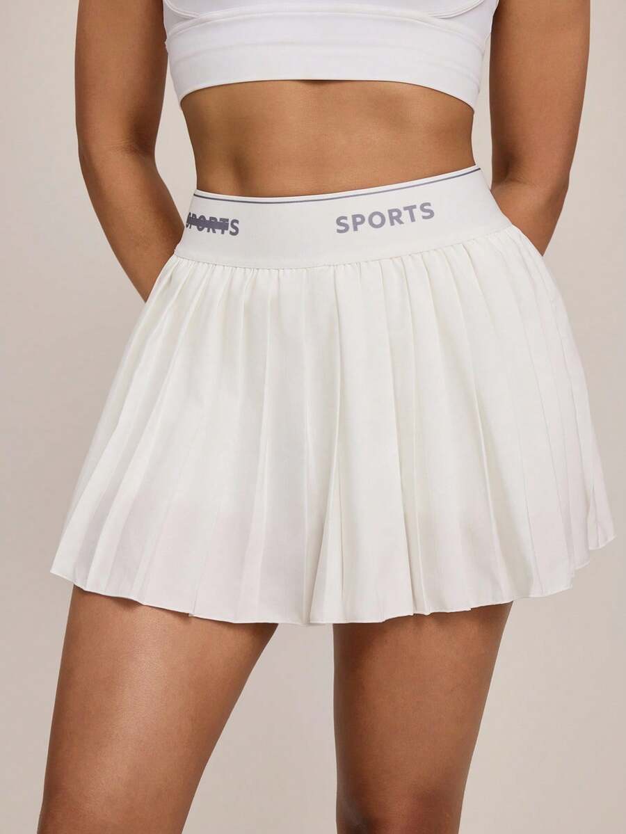 Hanevo 休闲字母编织腰带褶皱运动迷你裙，夏季网球裙运动裙 - 彩色 - 查看 1