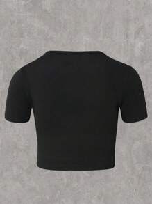 INAWLY 大码女式紧身印花短袖T恤图案T恤女式上衣 - 彩色 - 查看 2