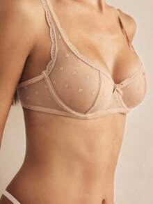 Charlaine Sujetador de encaje transparente y sexy con diseño de corazón en contraste para mujer - Camel - Ver 6