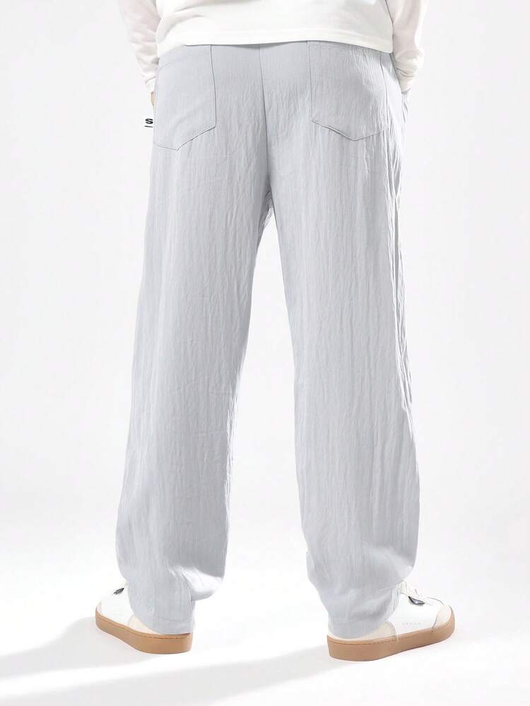 Linen Feel Barrel Leg Pants With Straight Cut