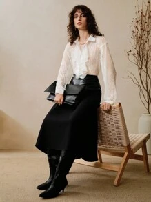 Arave Women's Loose Dropped Shoulder Lace Fabric Shirt Collar Placket Frill Decoration Autumn And Winter Inner Wear Retro French Elegant Romantic Date Long-Sleeved Shirt Fall Clothes For Women Fall Tops Classy Outfits For Women