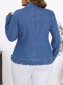 SHEIN 秋冬大码女式纯色水洗牛仔夹克 - 淺色水洗藍 - 查看 2