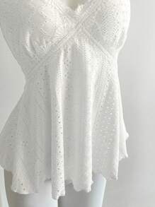 Sweetra 女士红色格子蕾丝拼接甜美细肩带吊带背心，适合海滩度假，春夏季 - 白色 - 查看 5