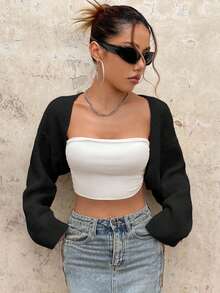 EURMUSE Kardigan w stylu grunge z odsłoniętymi ramionami i odkrytym przodem, bez topu typu tuba, w stylu Y2K