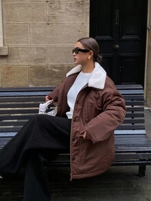 Livesso Casaco parka grosso casual com gola e bolsos, manga comprida, patchwork, acolchoado, para mulheres, outono/inverno