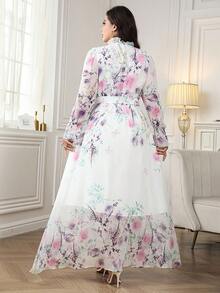 Ellevyn Plus Size Women's Elegant Floral Print Long Maxi Dress, Lightweight & Romantic, Suitable For Summer & Autumn