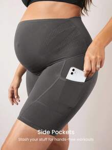 GLOWMODE FeatherFit™ Super High Rise Belly Support 8" Maternity Biker Shorts High-Stretchy - Dark Grey - View 4