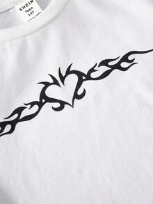 SHEIN Gestricktes T-Shirt mit einfarbigem & bedrucktem Muster und Flickwerk T-Shirt Set für Teenager Mädchen (3 Stücke)