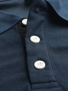 Manfinity Homme 男士海軍藍長袖 Polo 衫，純色鈕扣休閒百搭秋季商務休閒辦公 Polo 衫，適合秋季，正式場合 - 藏蓝色 - 查看 5