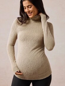 Boho Mama Maglietta casual da donna in gravidanza, a tinta unita, con collo alla coreana, vestibilità slim, adatta per l'autunno/inverno