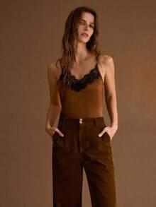 MOTF PREMIUM 纯色斜口袋阔腿西装裤 - 棕色 - 查看 7