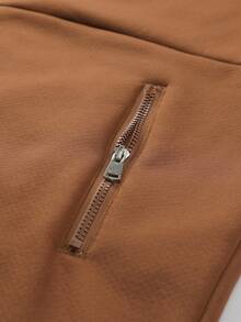 Manfinity Homme 男士长袖休闲保暖带衬里拉链连帽外套，秋冬男士羊羔绒连帽衫 - 咖啡棕 - 查看 4