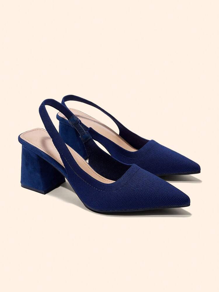 CUCCOO BASICS Women's Fashion Fabric Backstrap Chunky Heel Pointed Toe PU Leather Commuting Slingback Shoes, Suitable For Dates, Parties, And Vacations For Christmas Spring Shoes
