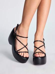 CUCCOO 休闲时尚简约百搭日常女士厚底凉鞋 - 黑色 - 查看 5