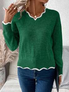 EURMUSE Women's Casual Loose V-Neck Drop Shoulder Long Sleeve Sweater, Autumn,Jumper,Cream Jumper,Jumpers,Christmas Jumper,White Jumper,Black Jumper,Ladies Jumper,Women's Jumpers - Green - View 5