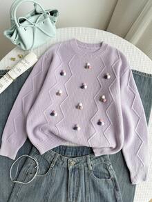 Genkimix Kids 简约紫色扭绳波点可爱女童毛衣 - 淡紫色 - 查看 3
