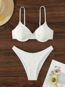 Oceva Summer Beach Solid Color V-Neck Bikini Set - White - View 2
