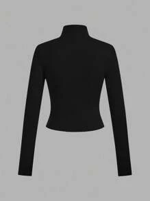 SHEIN EZwear 2 件套深灰色和黑色针织拉链长袖 T 恤女士，适合秋冬季 - 彩色 - 查看 6
