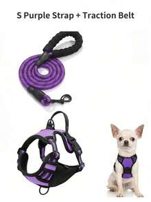 Hundsele, justerbar mjuk vadderad väst, reflekterande oxfordväst med kvävningsskydd, handtag och bilbältesögla (valfritt) – Inkluderar gratis kraftigt koppel på 1,5 meter