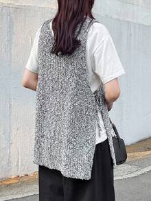 FRIFUL 女士圆领无袖宽松休闲百搭针织背心，灰色，适合外出，女士秋季