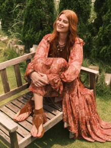 Styleloop Women's Flat Sandals, Boho Style, Retro American, Bohemian, Western, Music Festival, Party, Beach, Vacation - Brown - View 5