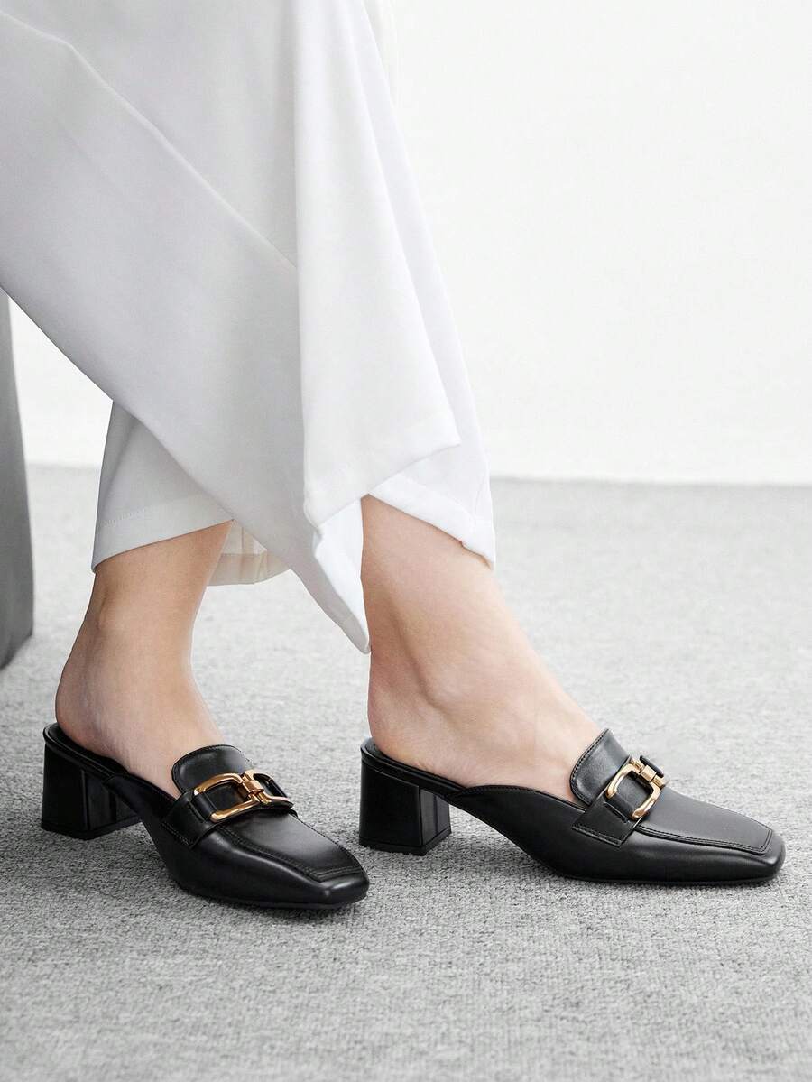 CUCCOO BIZCHIC 女士经典低跟露跟平底鞋，黑色 - 黑色 - 查看 1