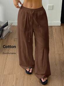 Coolane Women's Summer Country Concert Going Out Beach Outfits Boho Basic Minimalist Washed 100%Cotton White Pants Curved Hem Pants Cotton Pants,Fall