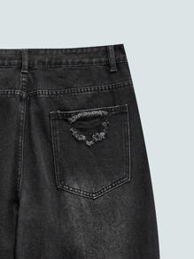 Quần jeans MODCRASH 1 chiếc thiết kế rách Justice Brother, kiểu dáng rộng rãi, thoải mái, phong cách đường phố Mỹ dành cho nam giới, quần denim đa năng, quần ống rộng, quần jeans rộng thùng thình, thích hợp cho mùa thu, đông, xuân đến hè, phong cách retro Mỹ, unisex, dáng rộng thoải mái – Phù hợp cho mặc hàng ngày và trang phục nghỉ hè. - màu đen - Xem 4