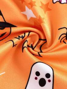Notgurli Halloween Funny Print Cartoon Pumpkin, Silly Expression, Bat, Spider Web, Little Ghost, Wizard Hat, Halloween Family Party, Parent-Child, Young , Men, Mid-Length Boxer Shorts - Orange - View 4