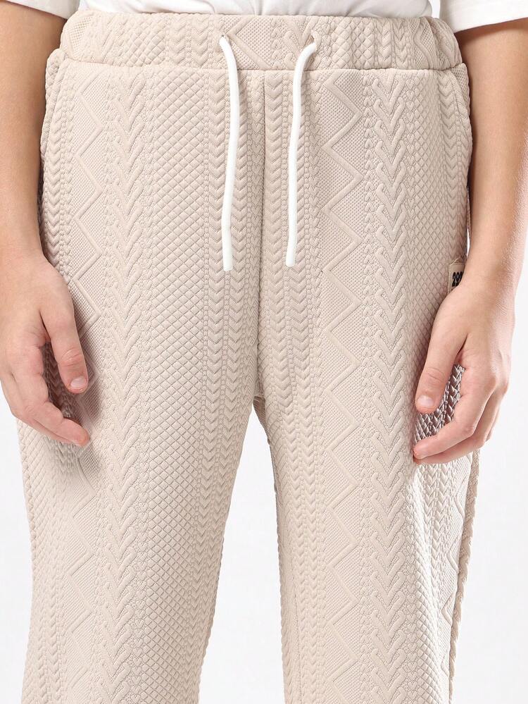 Textured Zig Zag Pattern Pants With Drawstring And Pockets