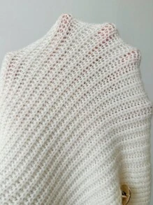 Elenzga White Long Sleeve Faux Placket Knit Sweater, Casual Commuter & Home Wear, Autumn/Winter Fall Cloth For Women - White - View 5