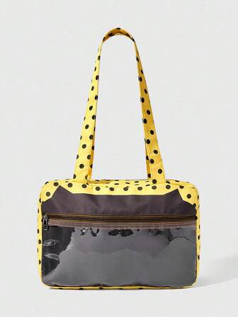 1 pieza Bolso de mano con estampado de lunares y orejas de gatito lindo, estilo pop art para mujeres. Bolso de hombro con capa transparente para exhibir muñecas, bocadillos y accesorios de anime, adecuado para compras y la escuela