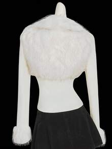 SHEIN ICON Y2k Women's Going Out Fall Western Going Out Zip Up Grunge Concert Goth Zipper White Fashion Faux Fur Patchwork Long Sleeve Fitted Jacket
