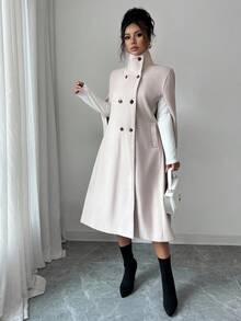 Elenzga معطف أنيق طويل بدون أكمام وياقة عالية للنساء باللون البيج، مناسب للخريف والشتاء وأعياد السنة الجديدة وعيد الشكر وعيد الميلاد - لون مشمشي - مشاهدة 5