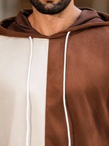 Manfinity Nomadique Men's Contrast Color Pocket Hooded Long Sleeve Sweatshirt And Sweatpants Set, Hoodie And Sweatpants Two Piece Set, Fall Clothes - Brown - View 3