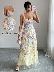 Islaluna Vestido elegante de verano para mujer con cintura bordada, vestido de fiesta para dama