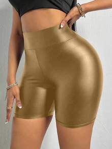 BamGleam Women's Fashion Street Casual Solid Color High Waist Cycling Shorts