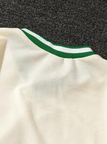 Sudadera holgada para niños, nueva para otoño/invierno, cuello en V pequeño, parche blanco con puños y bajo de canalé tejido en verde, holgada y cómoda, estilo casual