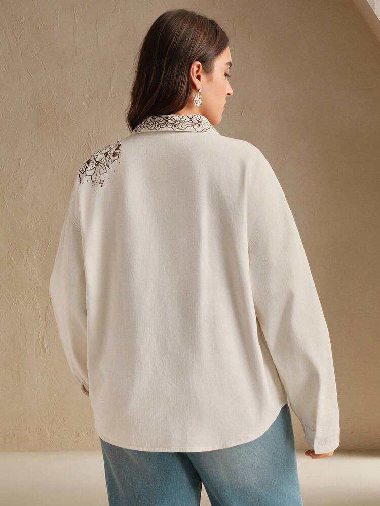 Luxurious Embroidered & Rhinestone Embellished White Denim Jacket For Women