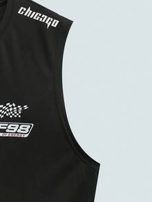 MODCRASH 男士 23 号图案圆领休闲日常背心，春夏款 - 黑色 - 查看 5