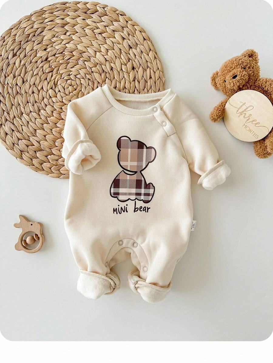 Newborn Baby Girl Cute Casual Knitted Apricot Cartoon Pattern Long Sleeve Jumpsuit Fall Winter - Apricot - View 1