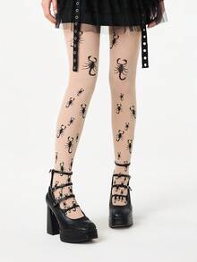 ROMWE Grunge Punk 1 Pair Gothic Style Centipede Pattern Beige Pantyhose - Beige - View 5