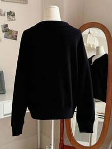 SHEIN Áo nỉ thêu họa tiết bí ngô và ma Halloween dành cho nữ - màu đen - Xem 2