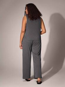 Miss Vinta Plus Size Summer Casual Sleeveless Top And Pants Pajama Set Lounge Set, Outfits - Dark Grey - View 2