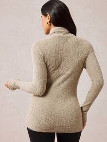 Boho Mama Maglietta casual da donna in gravidanza, a tinta unita, con collo alla coreana, vestibilità slim, adatta per l'autunno/inverno