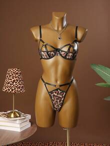 SHEIN 2件性感豹纹镂空上衣+丁字裤套装 - 彩色 - 查看 6