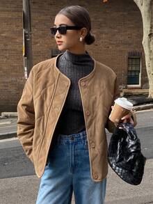 DAZY Women's Diamond Quilted Button Padded Coat Jacket Winter Leather Jacket