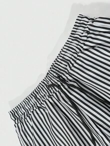 Manfinity EMRG 男士条纹短袖衬衫短裤套装，衬衫带左胸口袋，搭配松紧腰带和侧袋条纹短裤，超大宽松版型，休闲街头风格，适合年轻男士，送给男朋友/老公的礼物，情侣装 - 彩色 - 查看 7